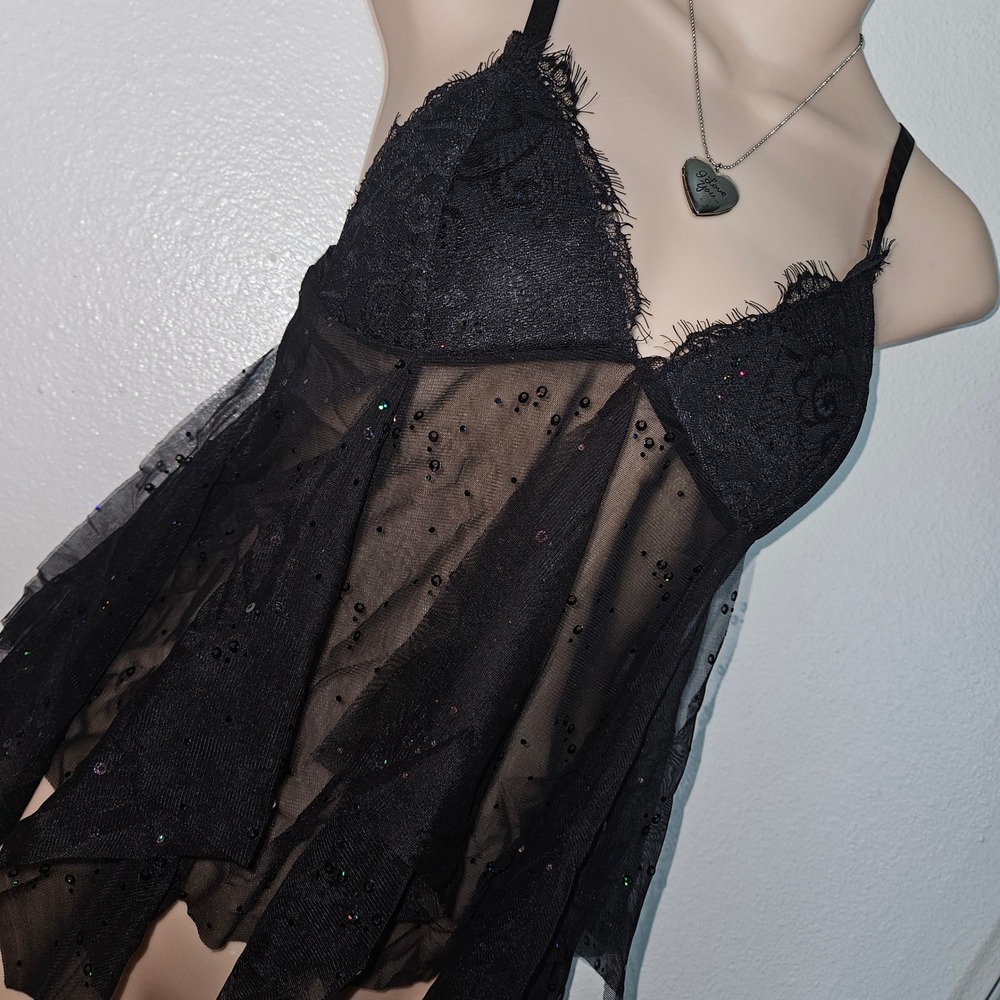Victorias Secret Sexy Little Things Black Lace Sequin Lingerie Top - Picture 3 of 5